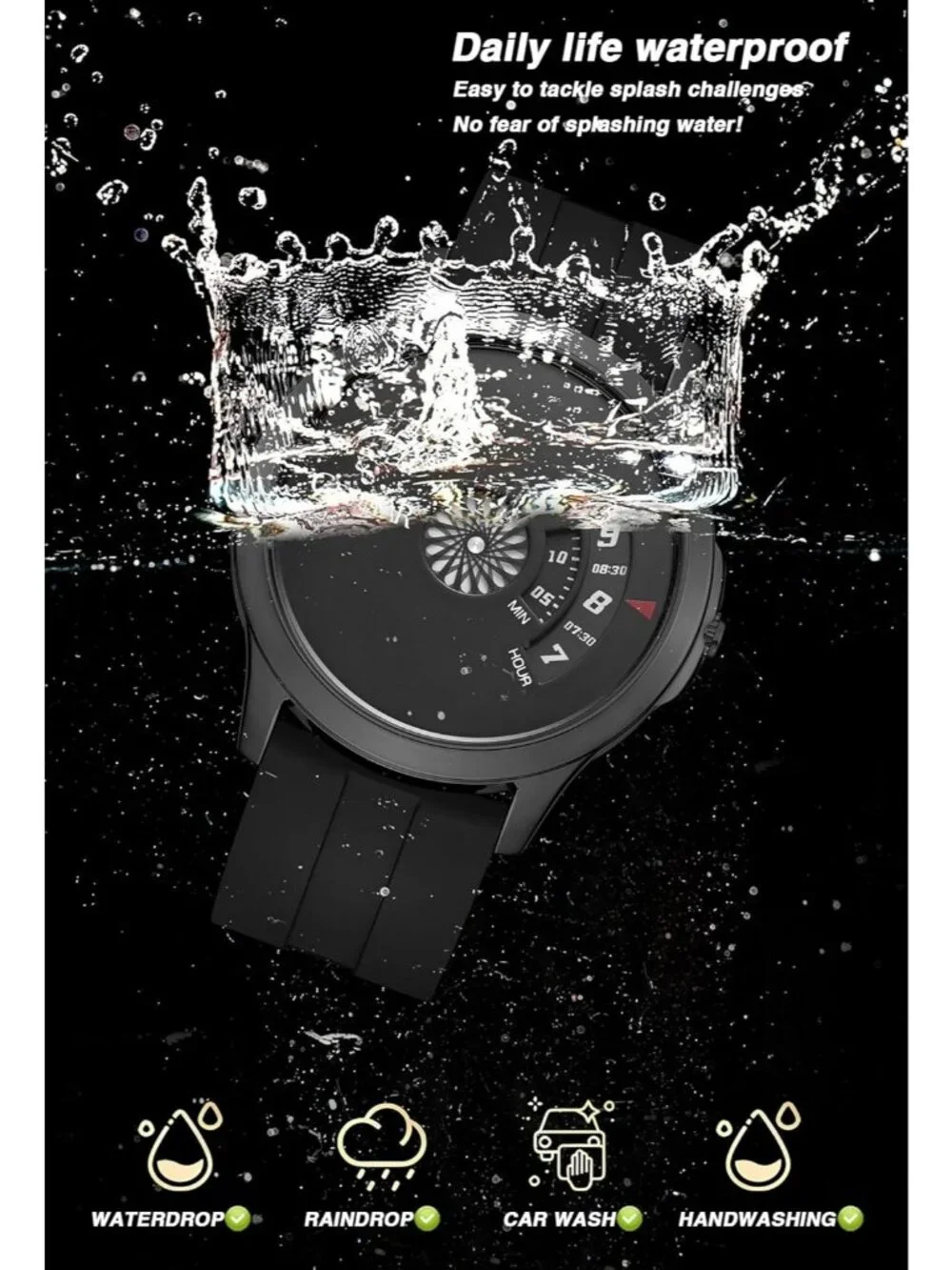 Men's All Black Analog Quartz Design Fashion Waterproof Cool Unique Wrist Watch